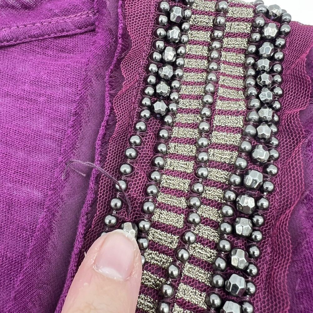 Anthropologie Deletta Beaded Scoop Neck Tee Purple Size XS - Picture 3 of 6